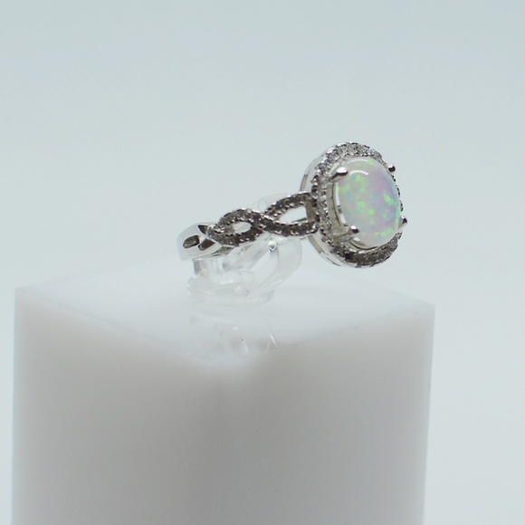 925 Sterling Silver Filigree Style White Opal Ring - Picture 2 of 4